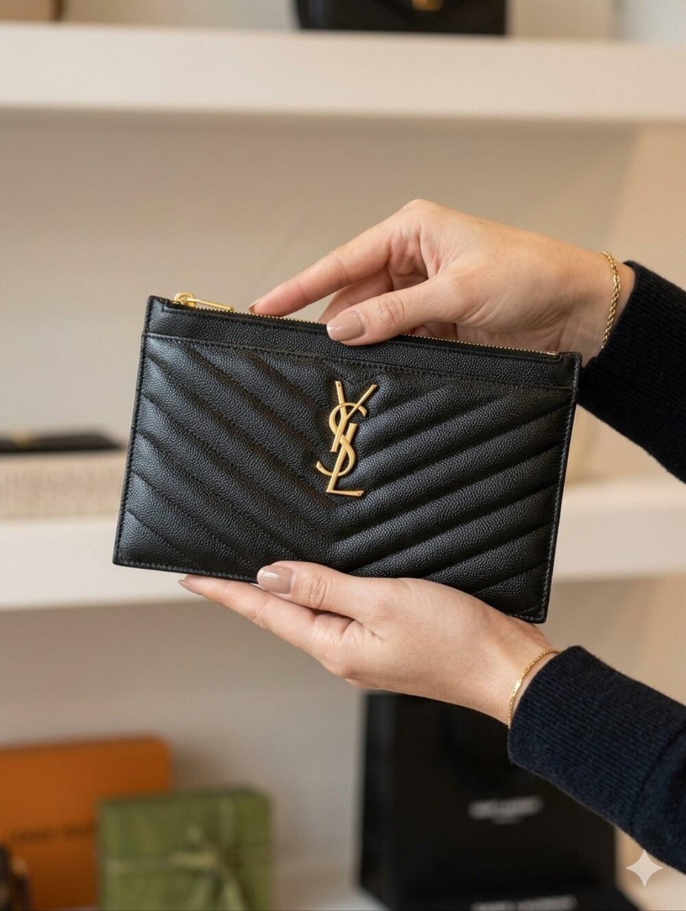 Yves Saint Laurent Black Quilted Leather Zip Pouch